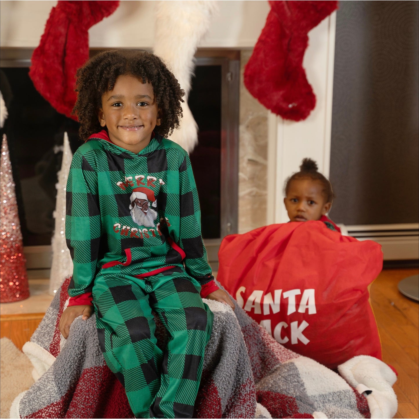 Santa Baby Green and Black PJs - Child Unisex