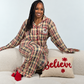 Cozy Claus Women’s Bamboo Pajamas – Black Santa Plaid-Pre Order