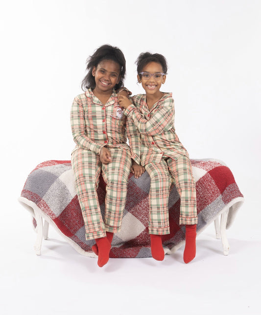 Cozy Claus Children’s Unisex Bamboo Pajamas – Black Santa Plaid-Pre Order