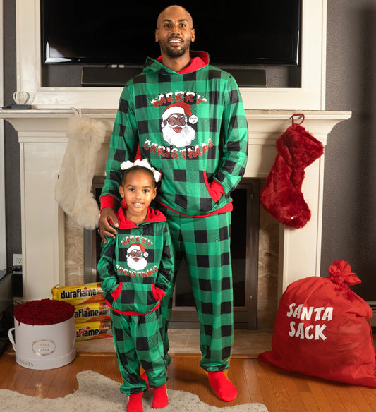 Black Santa Claus Christmas Matching Family Pajamas - Black/White Plai –  Cotton Sisters