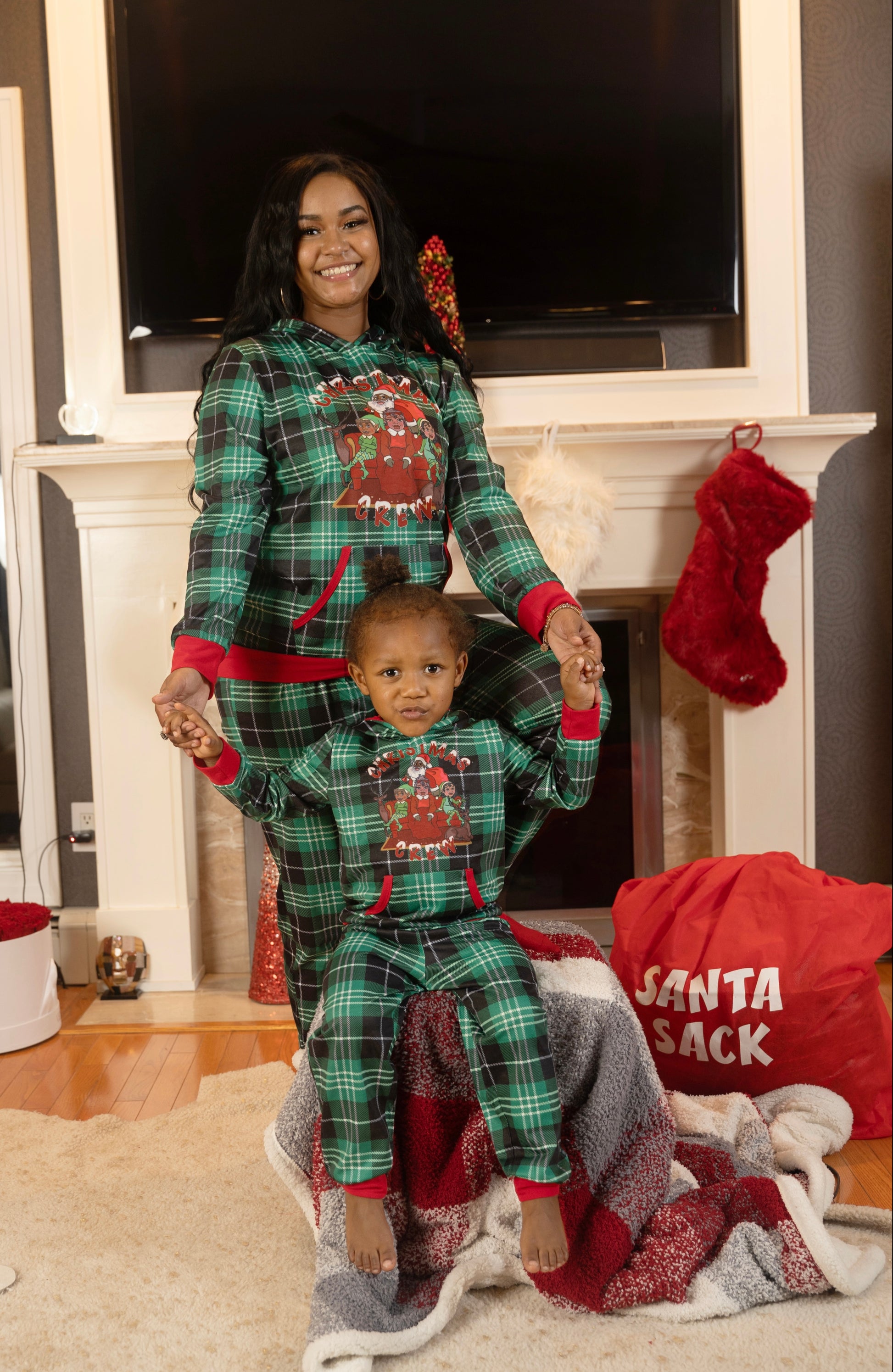 Black Santa Claus Christmas Matching Family Pajamas - Red/White