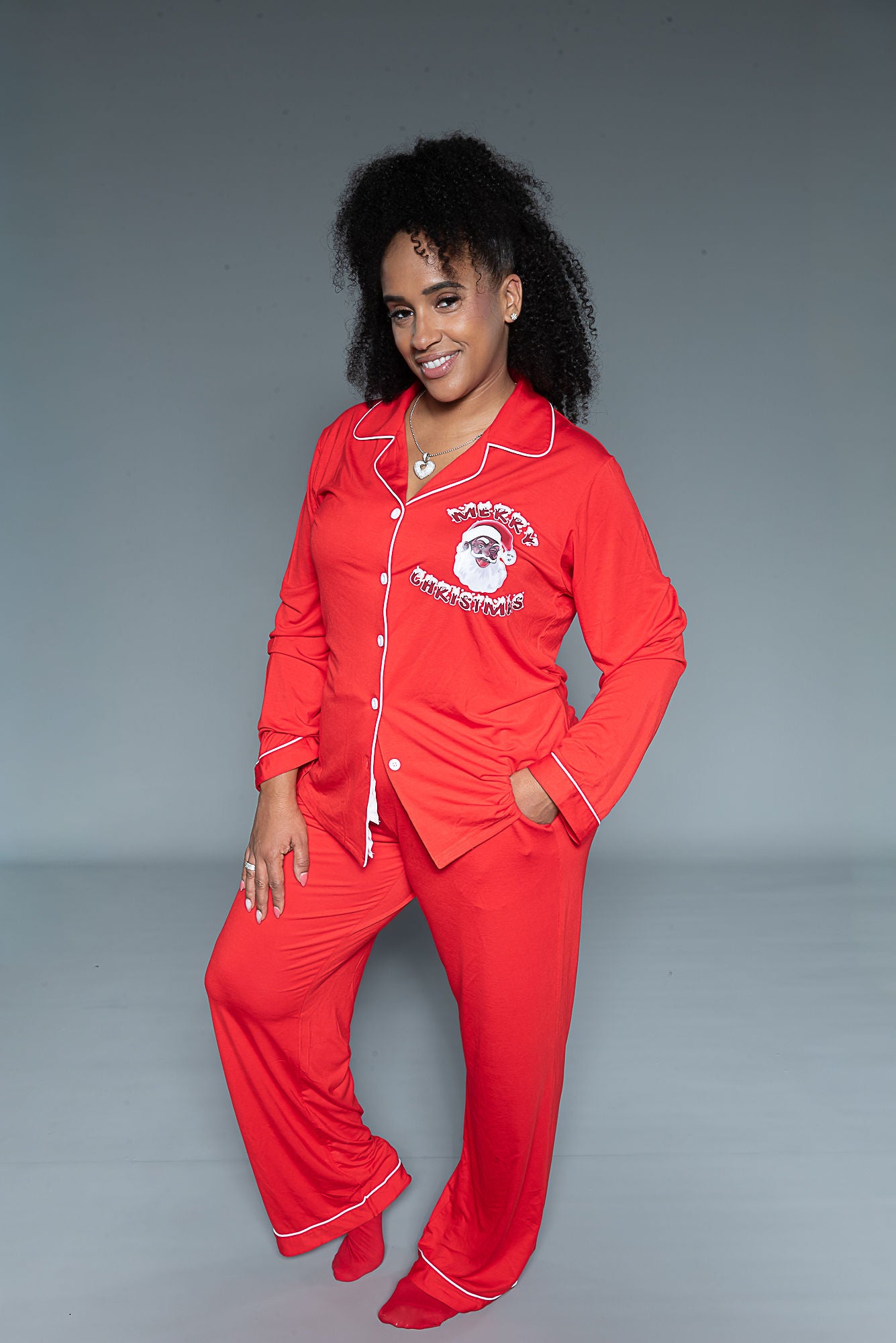 Cozy Claus-Women/Red- Black Santa PJs-Bamboo Material