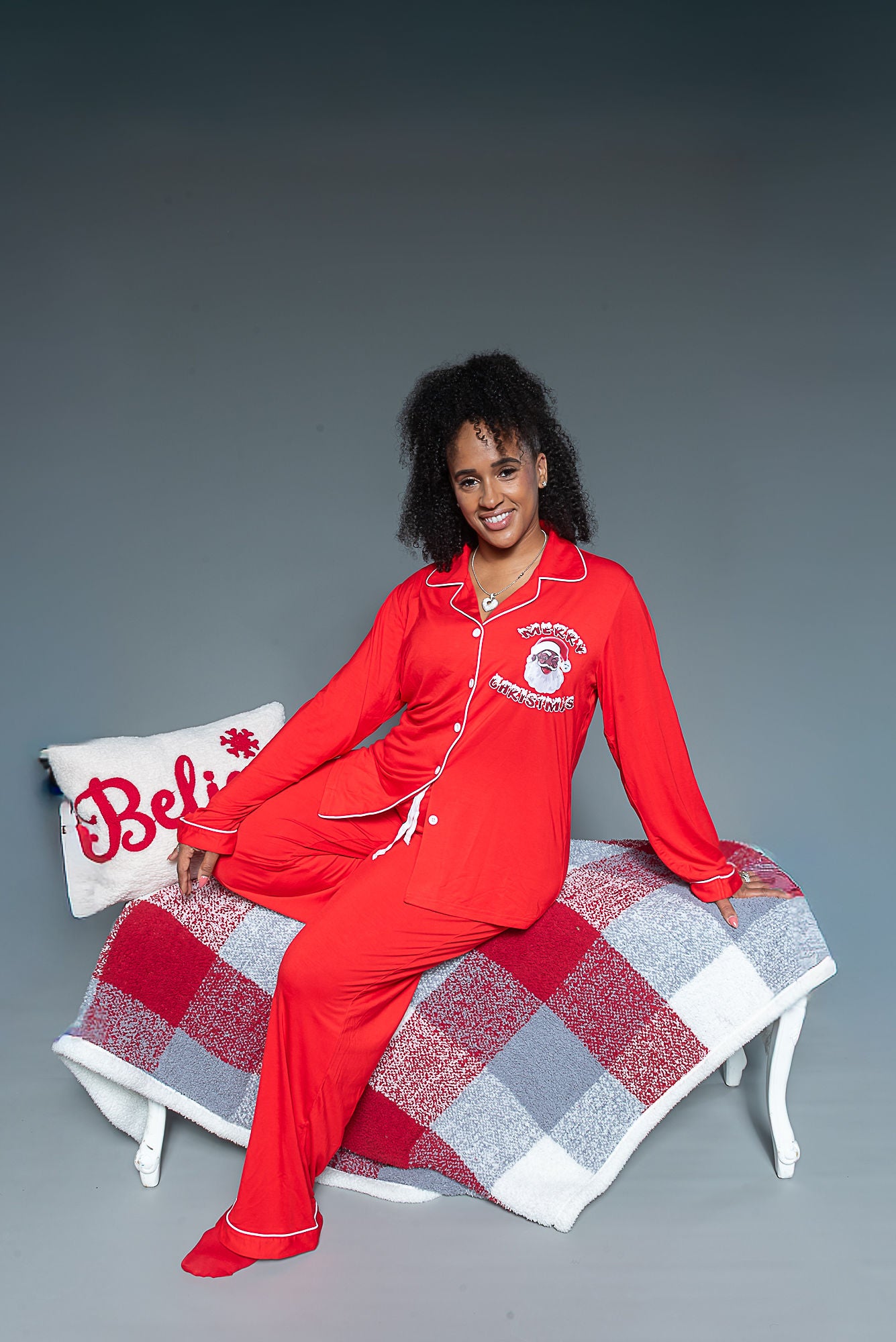 Cozy Claus-Women/Red- Black Santa PJs-Bamboo Material