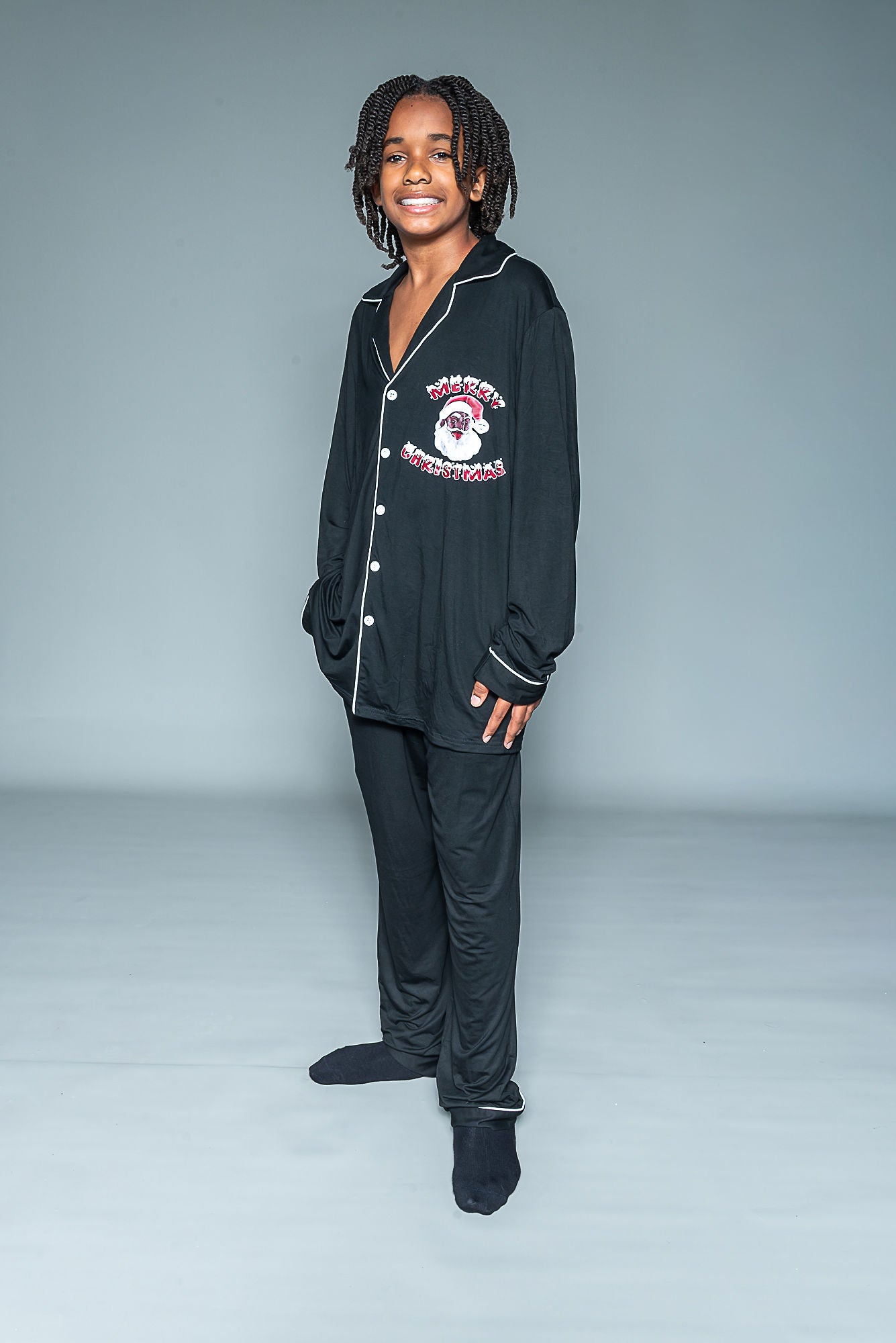 Cozy Claus-Children (Unisex) Black or Red Santa PJs-Bamboo Material