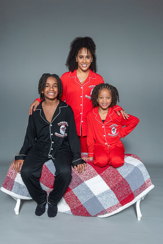 Cozy Claus-Women/Red- Black Santa PJs-Bamboo Material