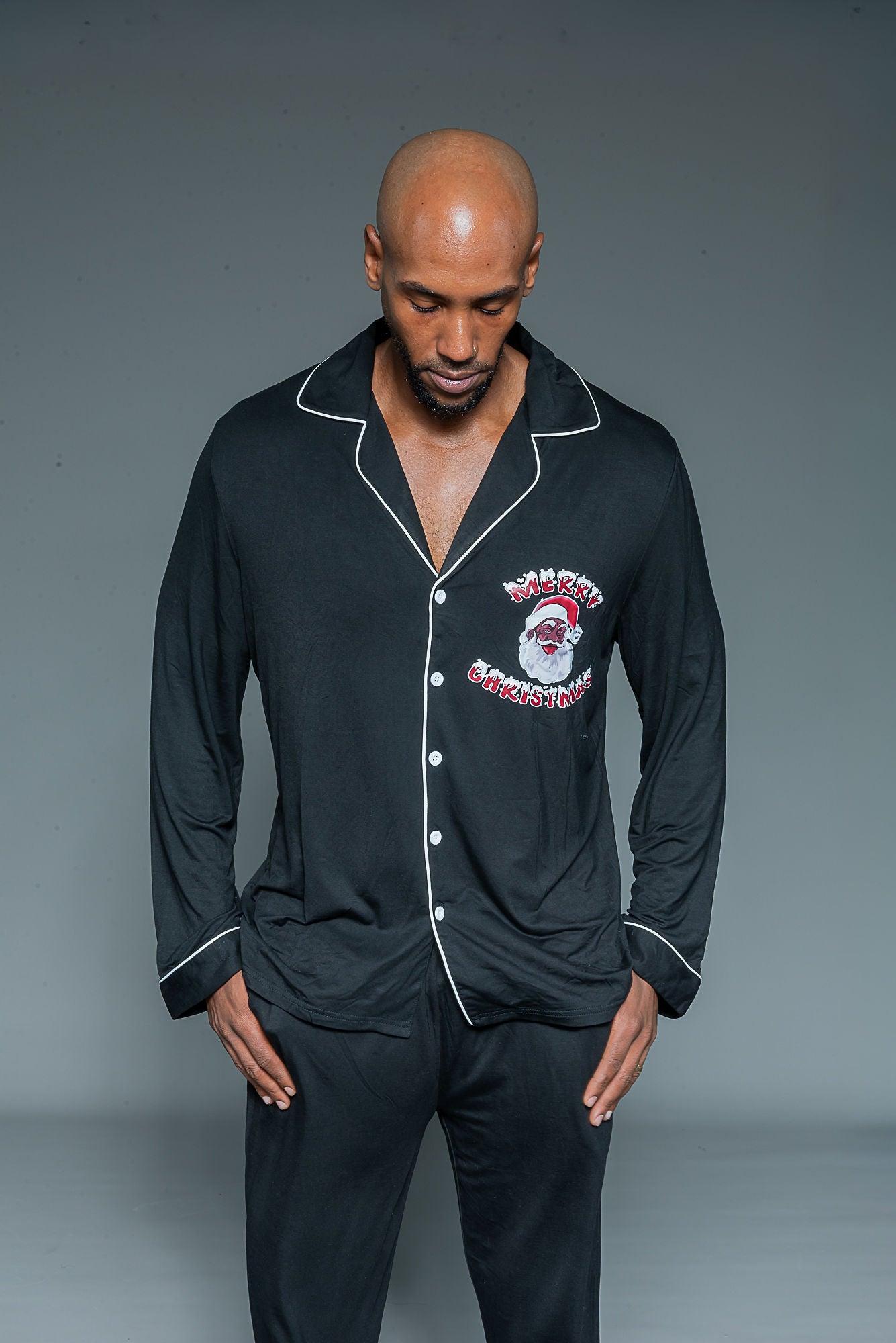 Cozy Claus-Men/Black-Black Santa PJs-Bamboo Material