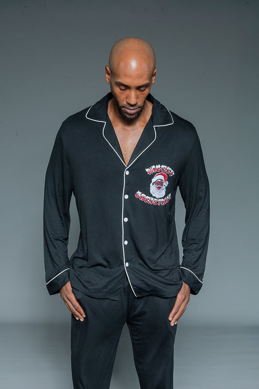 Cozy Claus-Men/Black-Black Santa PJs-Bamboo Material
