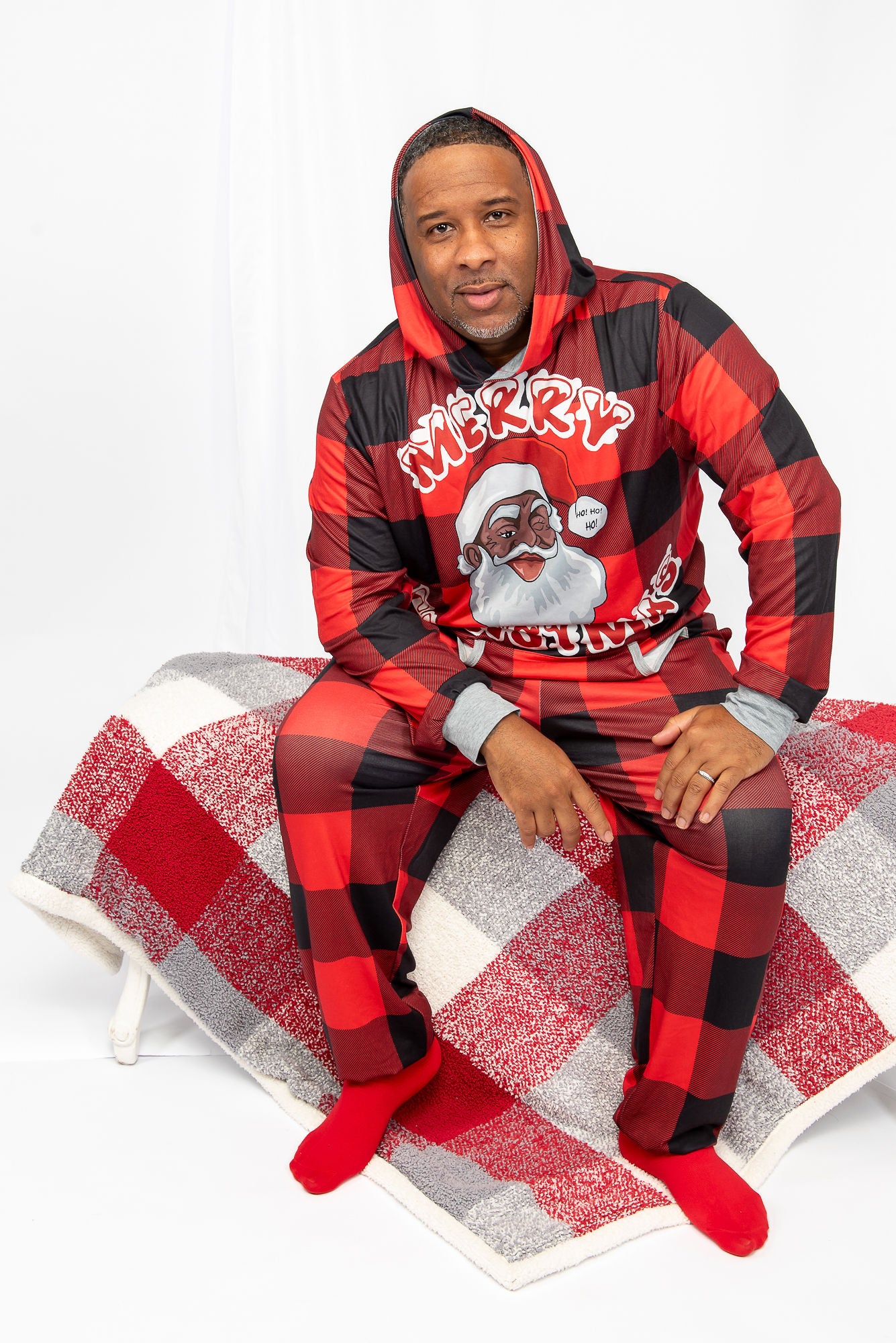 Santa Baby Pajamas-Men-Red/Black with Grey Trim