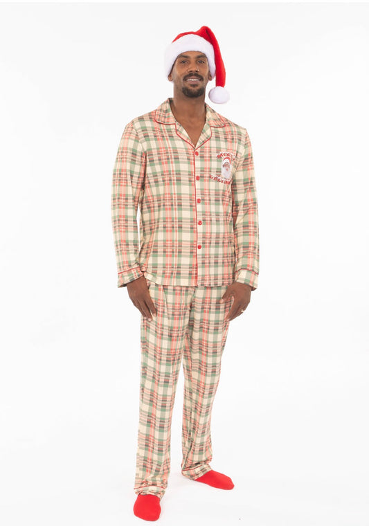 Cozy Claus Men’s Bamboo Pajamas – Black Santa Plaid