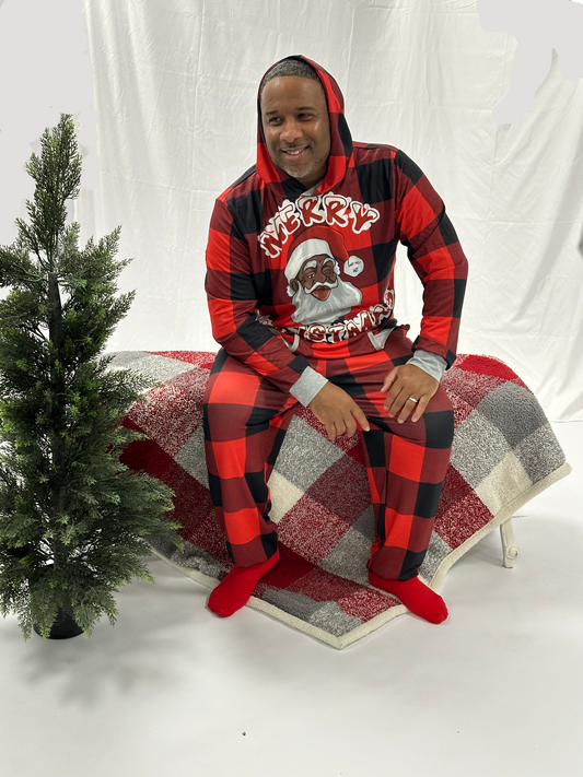 Santa Baby Pajamas-Men-Red/Black with Grey Trim